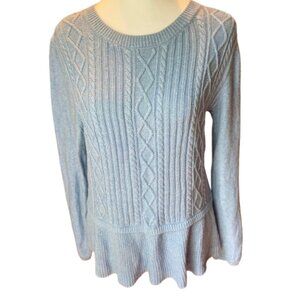 Talbots Cable Knit LS Sweater With Peplum Round Collar Cotton & Cashmere, Medium